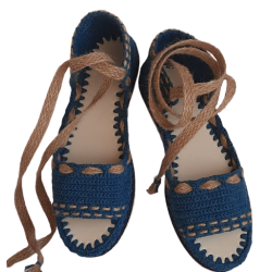 Mavi El Örgü Bayan Ayakkabı